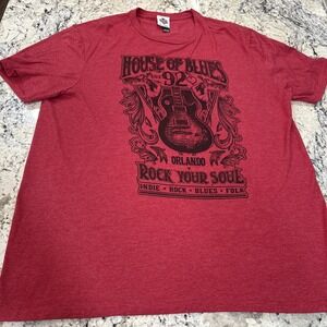 1992 HOUSE OF BLUES Rock Your Soul Mens Red Short Sleeve Graphic T-Shirt 2xl